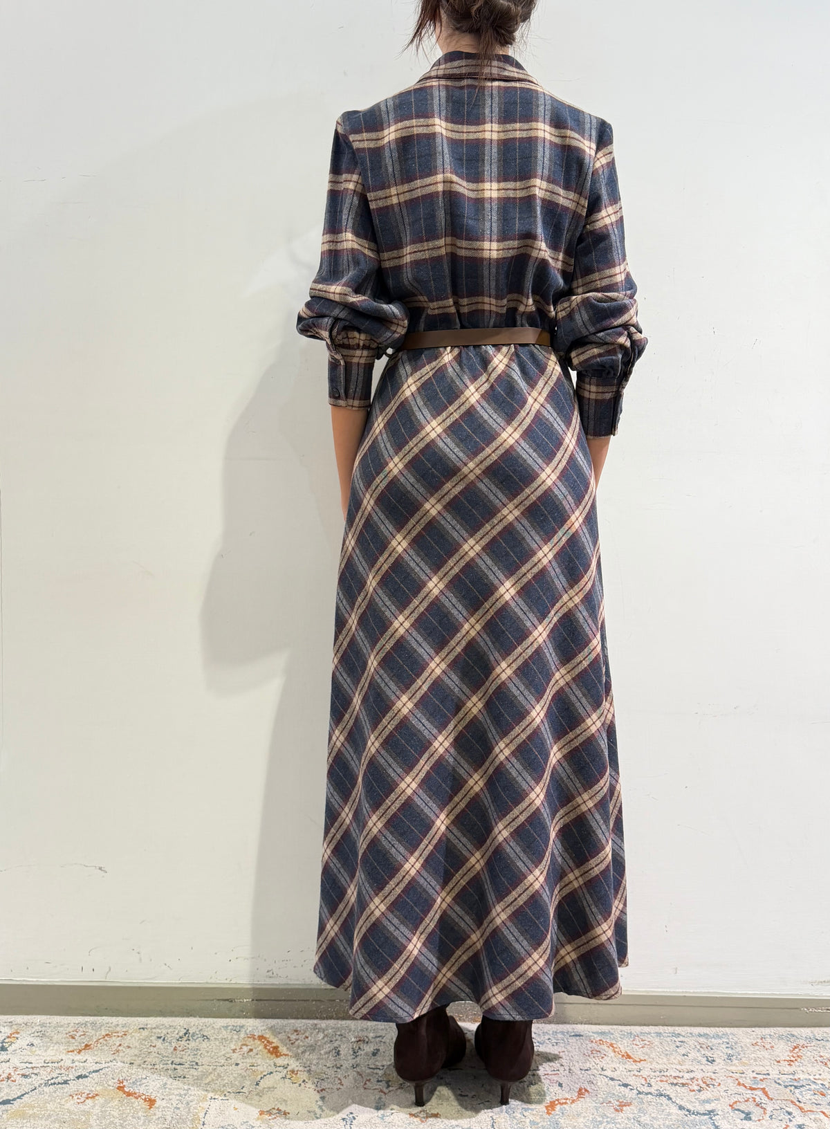 Motel - Abito collo camicia check blu