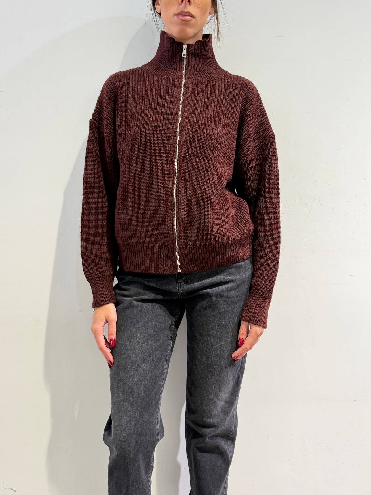 Vicolo - Cardigan con zip bordeaux