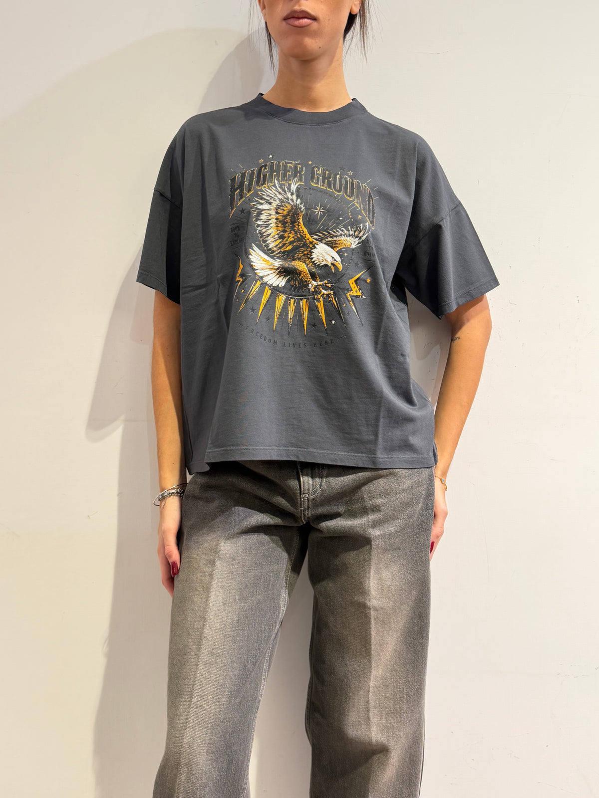 Vicolo - T-Shirt over stampa aquila piombo