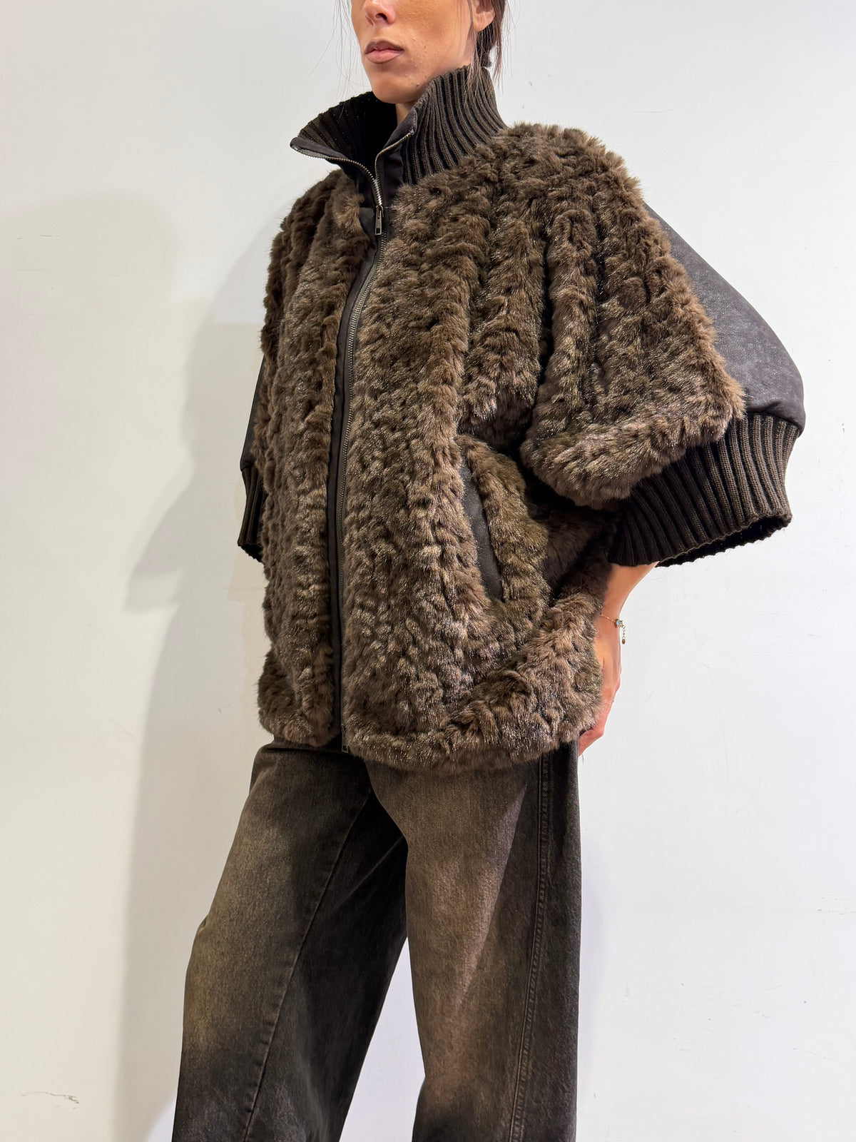 Souvenir - Bomber in ecopelliccia moro