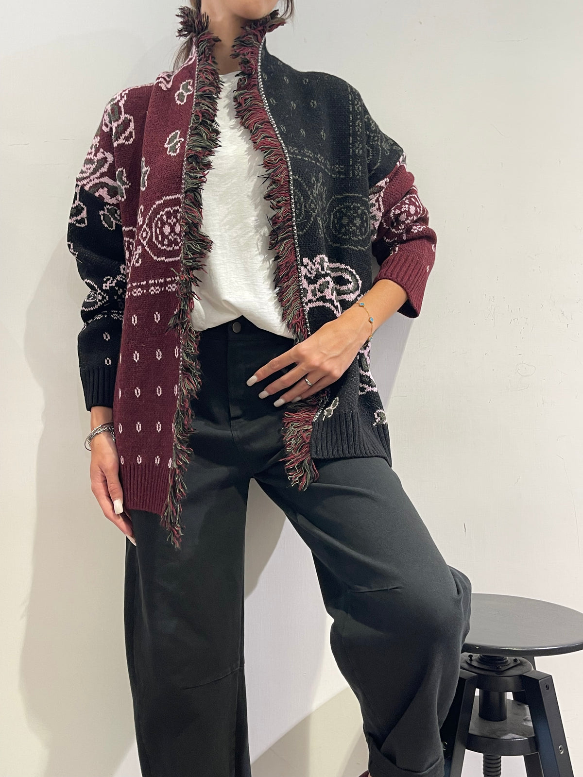 Kontatto - Cardigan fantasia bandana nero
