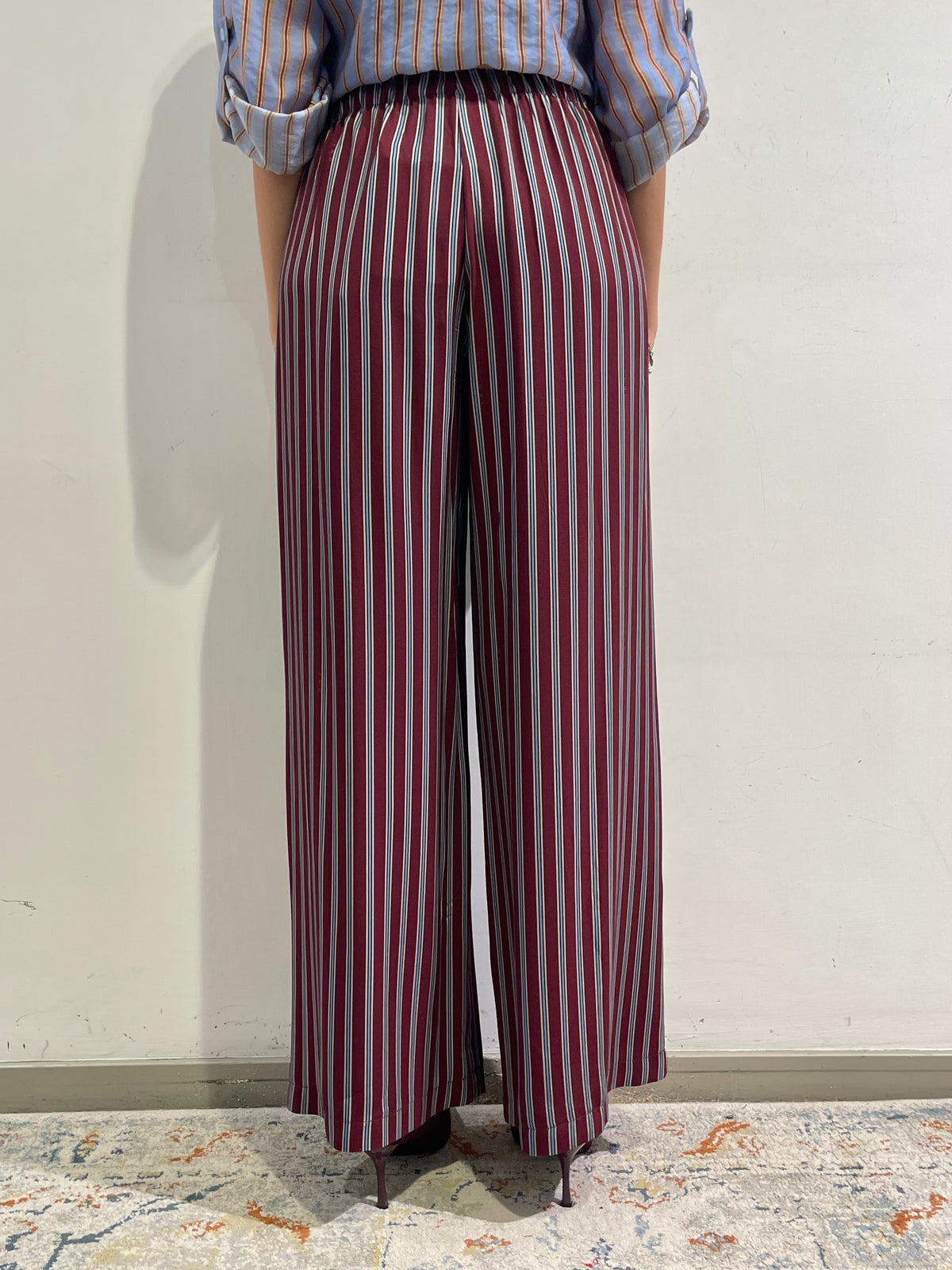 Haveone - Pantalone a righe con elastico - bordeaux