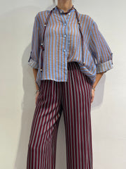 Haveone - Camicia a righe in mussola con collana - celeste