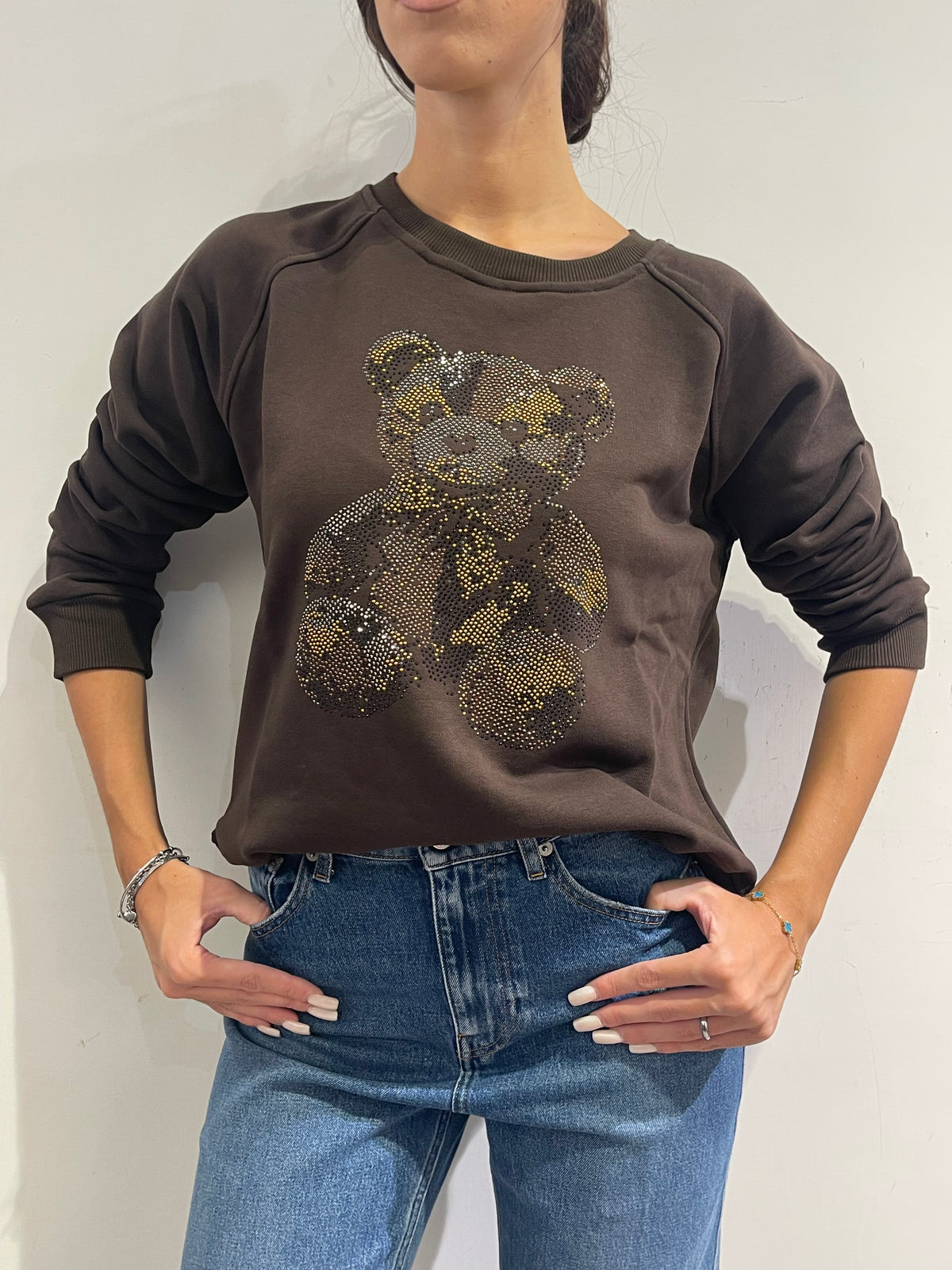 Vicolo - Felpa con orsetto strass moro