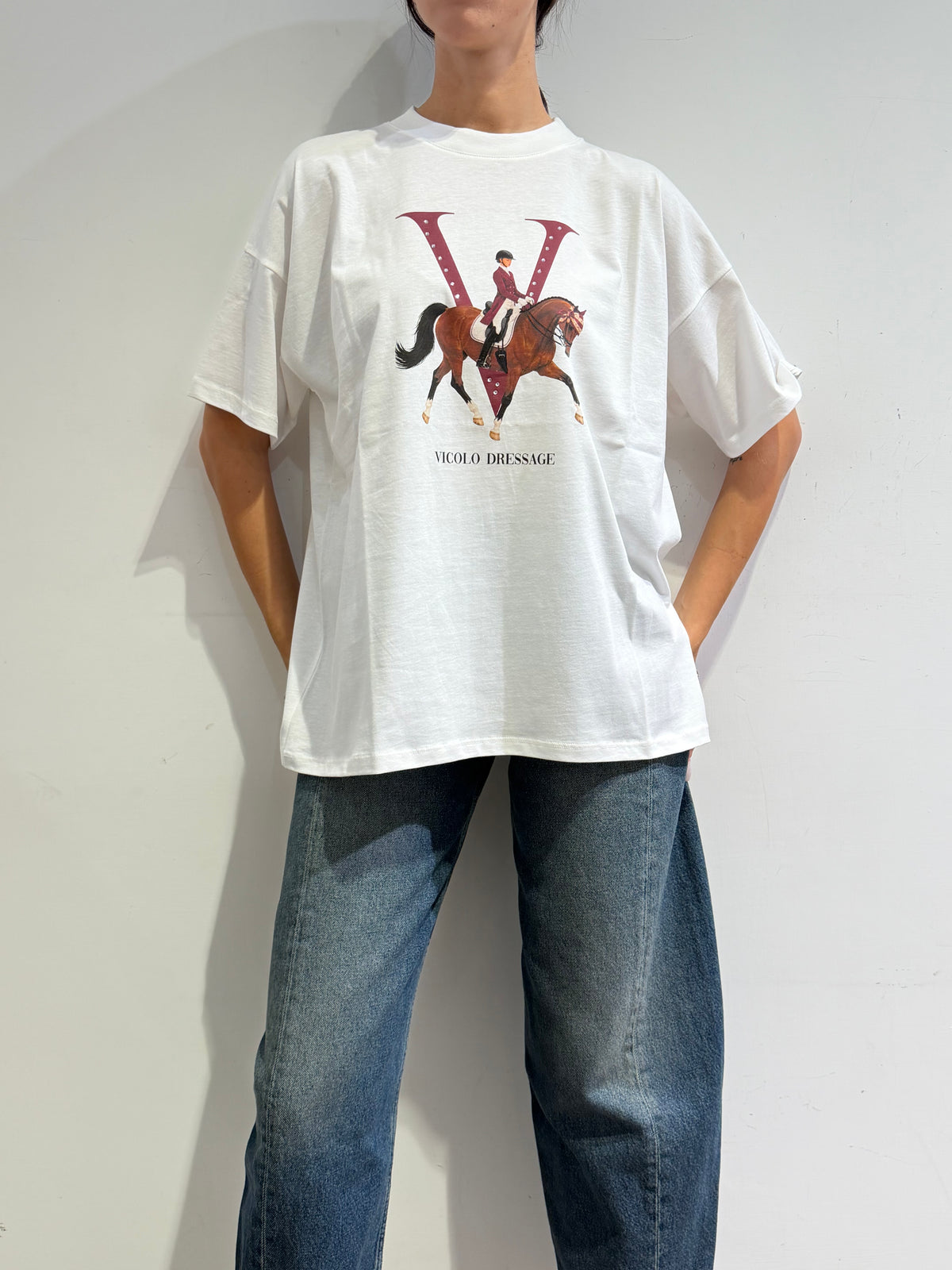 Vicolo - T-Shirt over stampa cavallo bianca