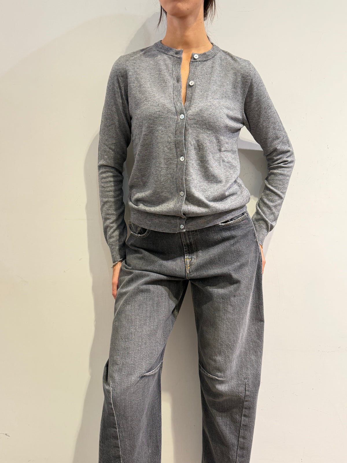 Haveone - Cardigan golfino grigio