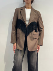 Vicolo - Giacca oversize con frange -cioccolato