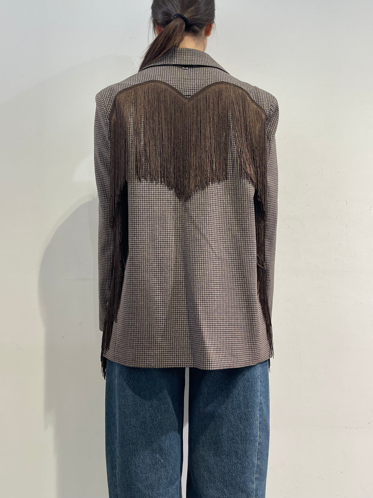 Dixie - Giacca quadretto con frange moro