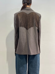 Dixie - Giacca quadretto con frange moro