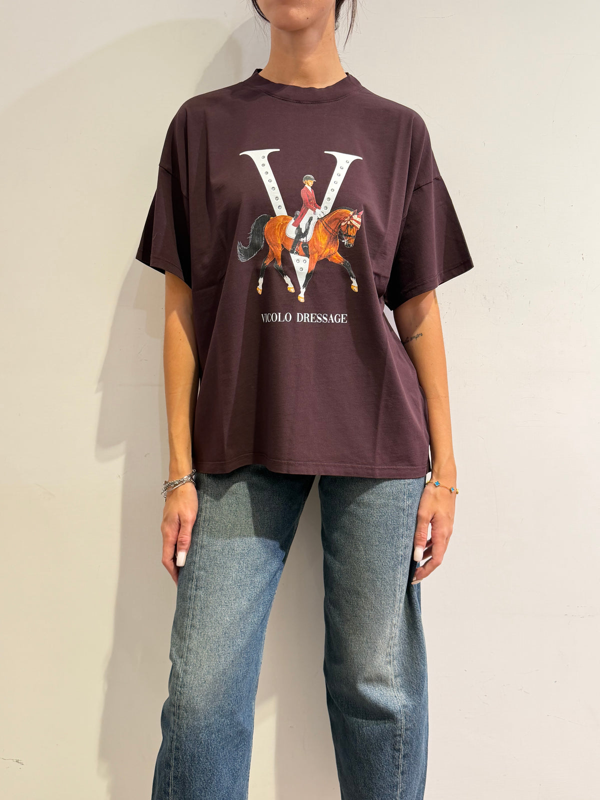 Vicolo - T-Shirt over stampa cavallo bordeaux