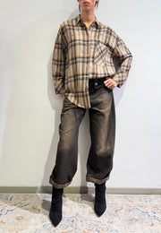 Dixie - Camicia a quadri con borchie cammello