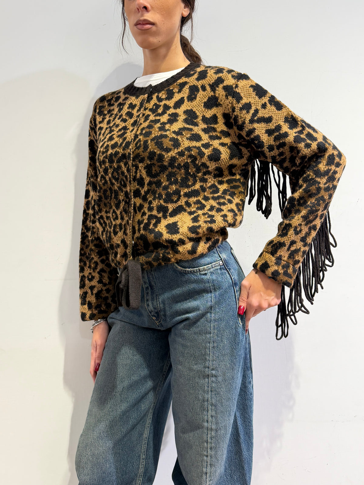 Vicolo - Cardigan con frange fantasia animalier