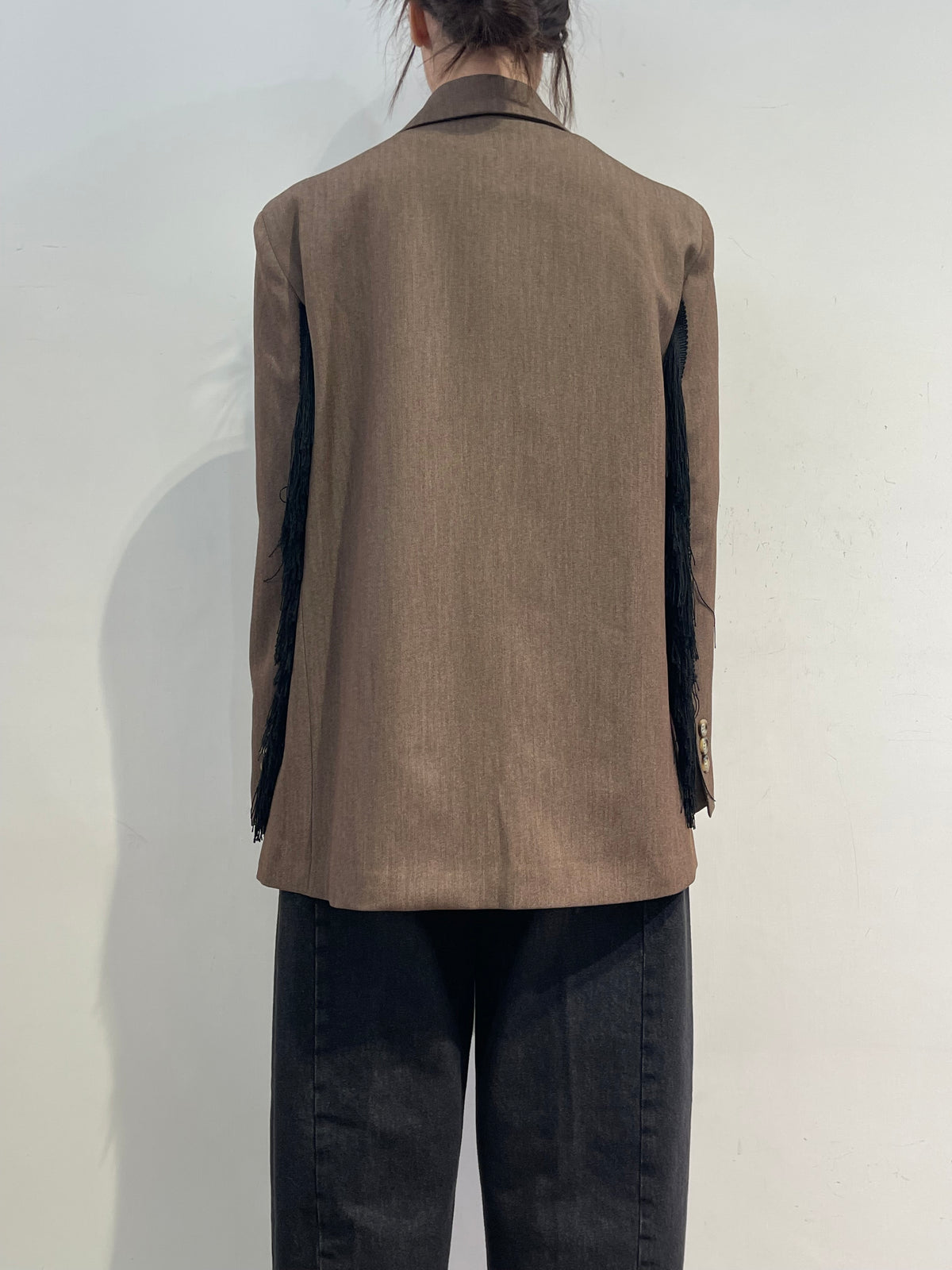 Vicolo - Giacca oversize con frange -cioccolato