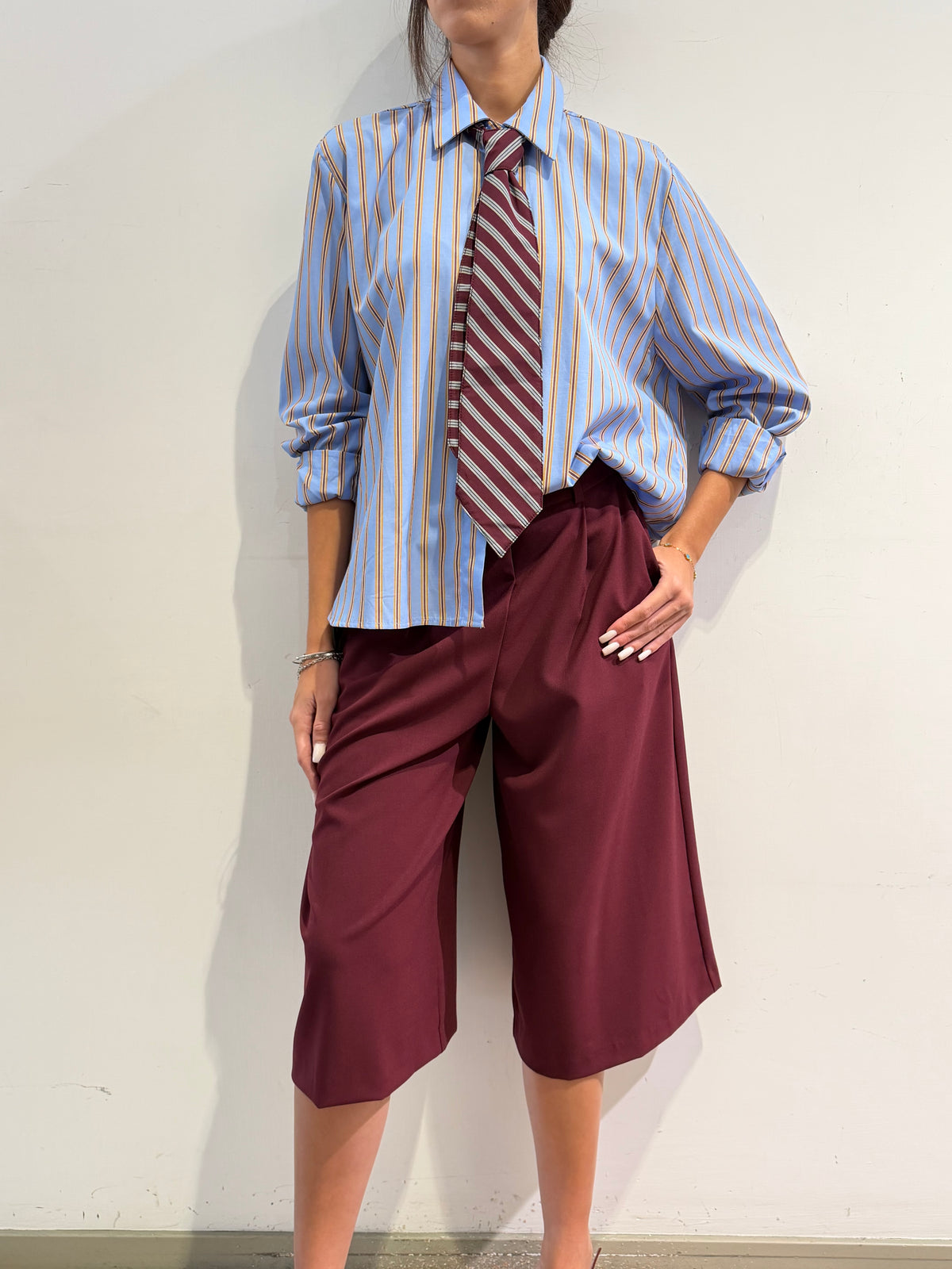 Tensione In - Camicia over righe celeste e bordeaux