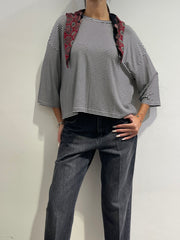 Dixie - T-shirt righe con piccolo foulard - riga nera
