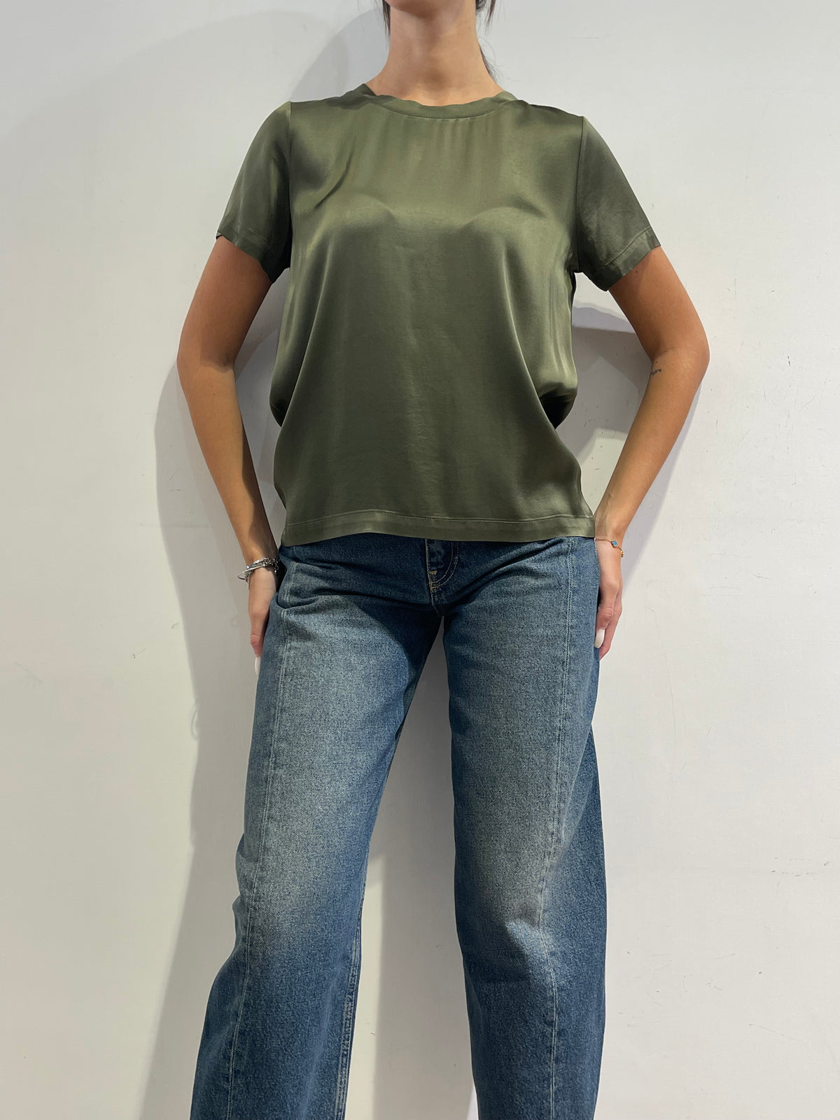 Haveone - T-Shirt in satin militare