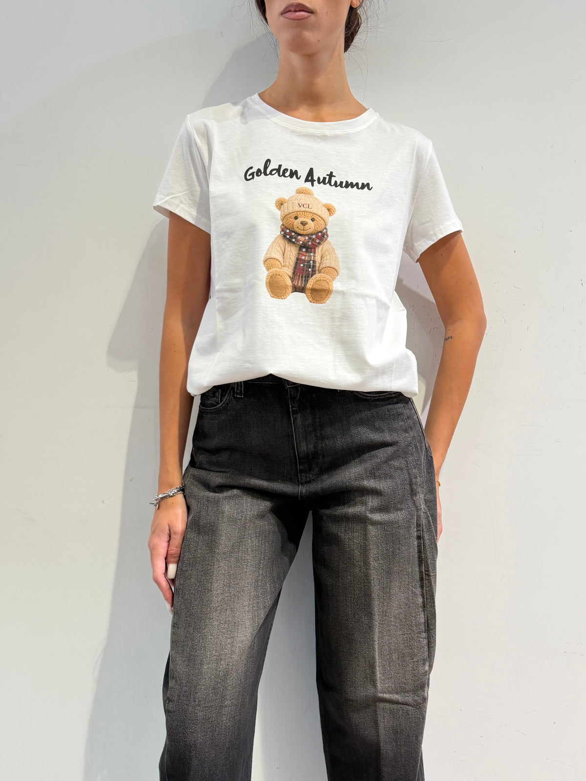 Vicolo - T-Shirt stampa teddy bianca