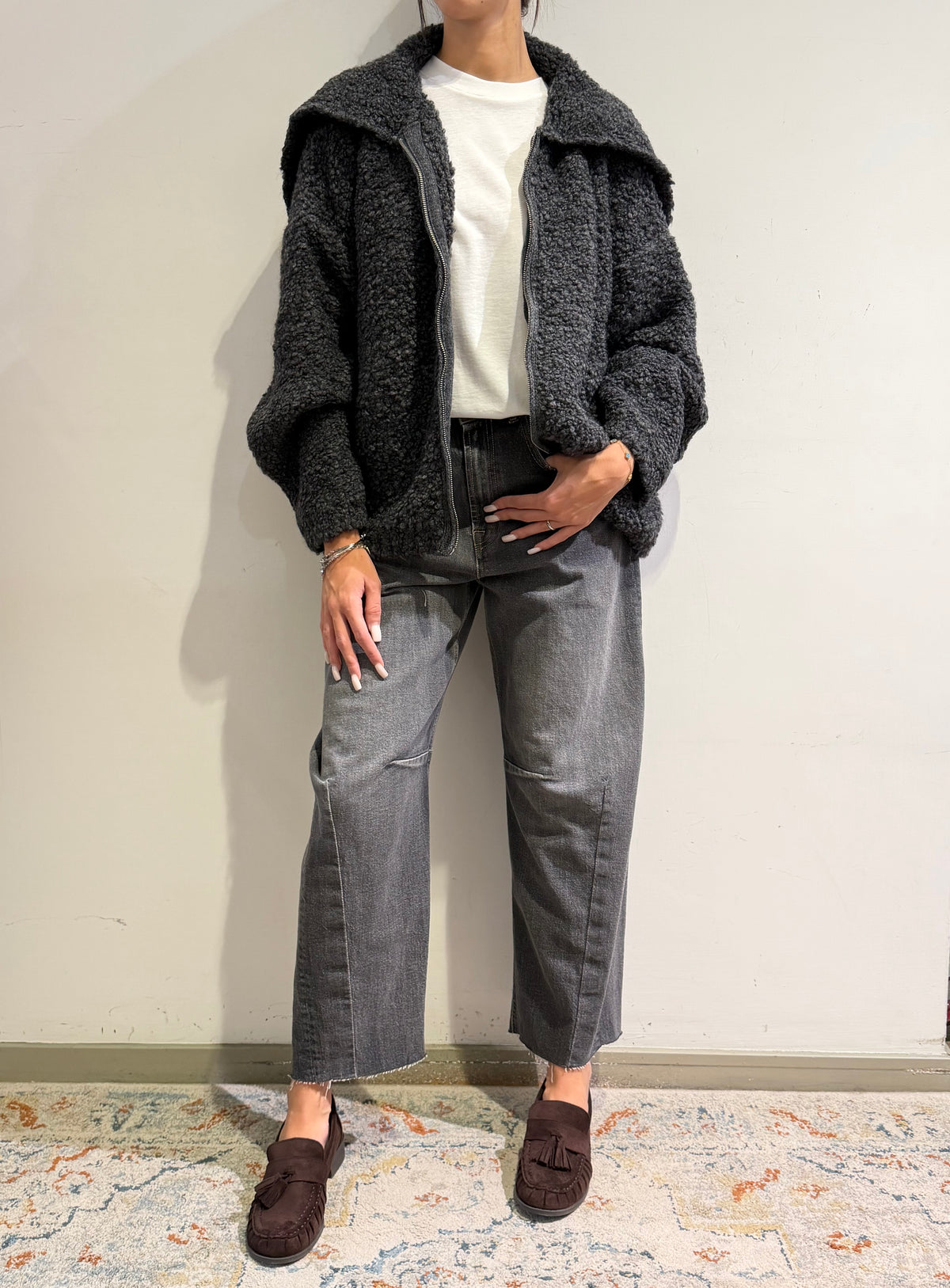 Kontatto - Giacca bouclé con zip antracite