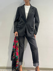 Dixie - Giacca gessata con foulard - grigio