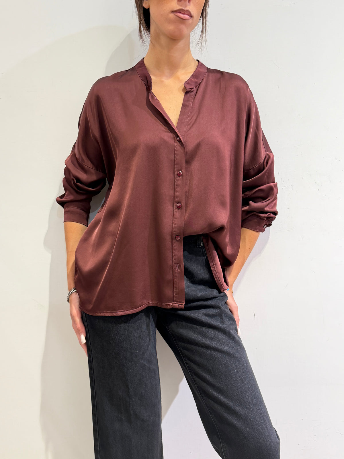 Motel - Camicia in satin bordeaux