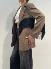 Vicolo - Giacca oversize con frange -cioccolato