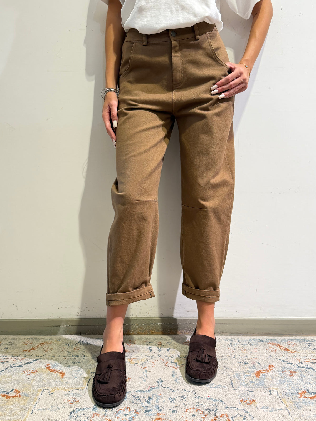 Motel - Pantalone barrel cammello