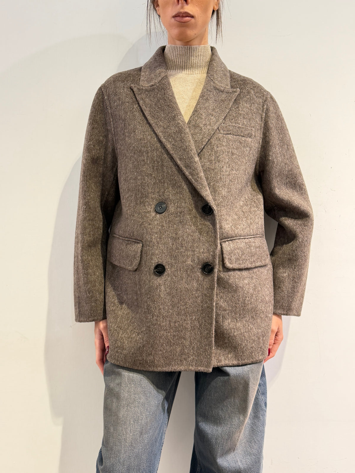 Vicolo - Giacca cappotto doppio petto fango