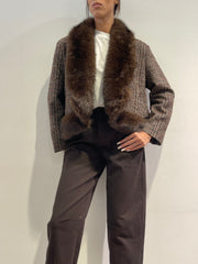 Tensione In - Giacca tweed con ecopelliccia moro
