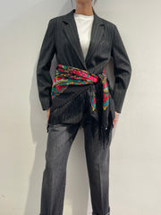 Dixie - Giacca gessata con foulard - grigio