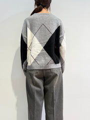 Vicolo - Maglia girocollo rombi grigio chiaro
