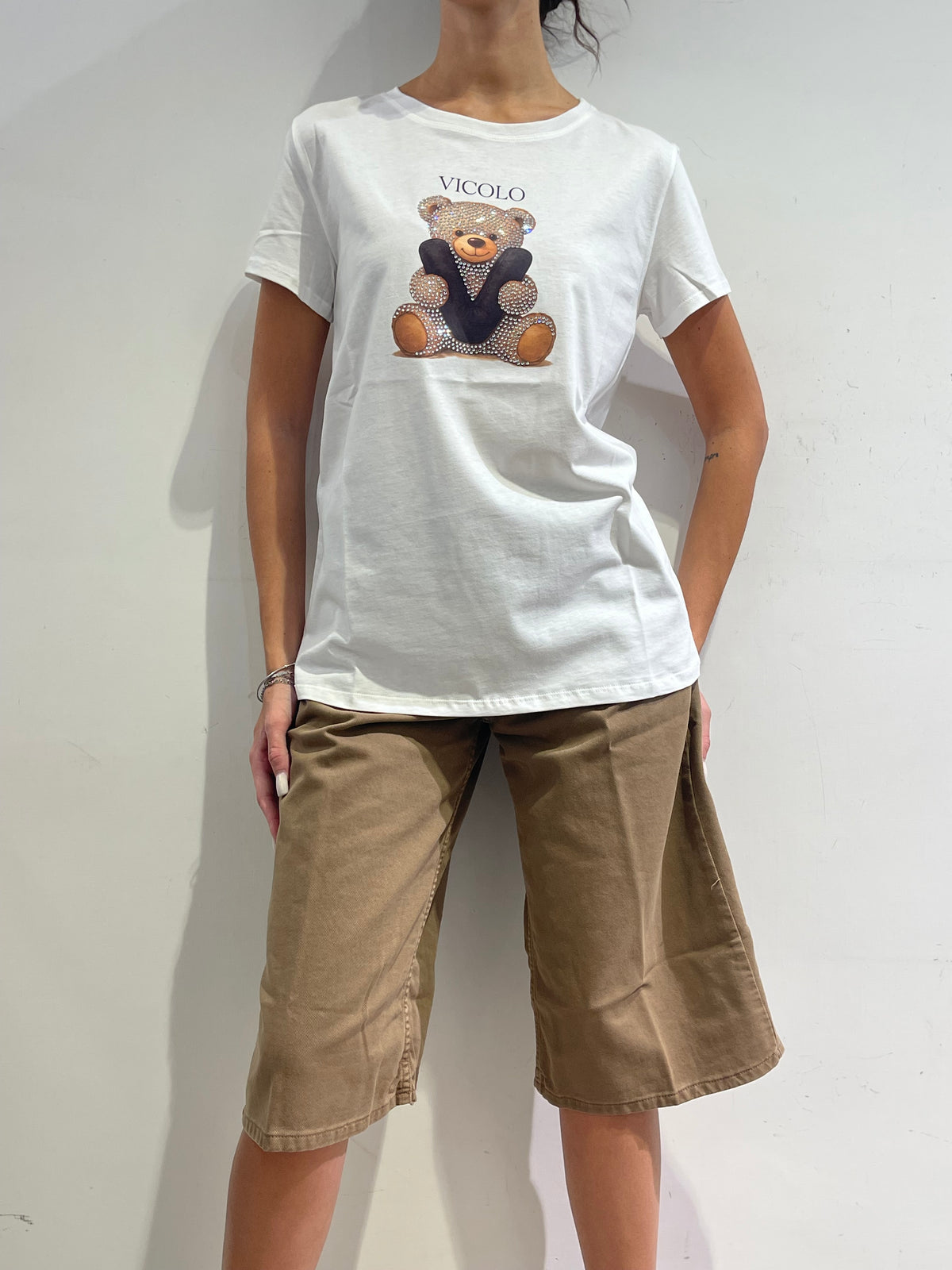 Vicolo - T-shirt bianca con orsetto
