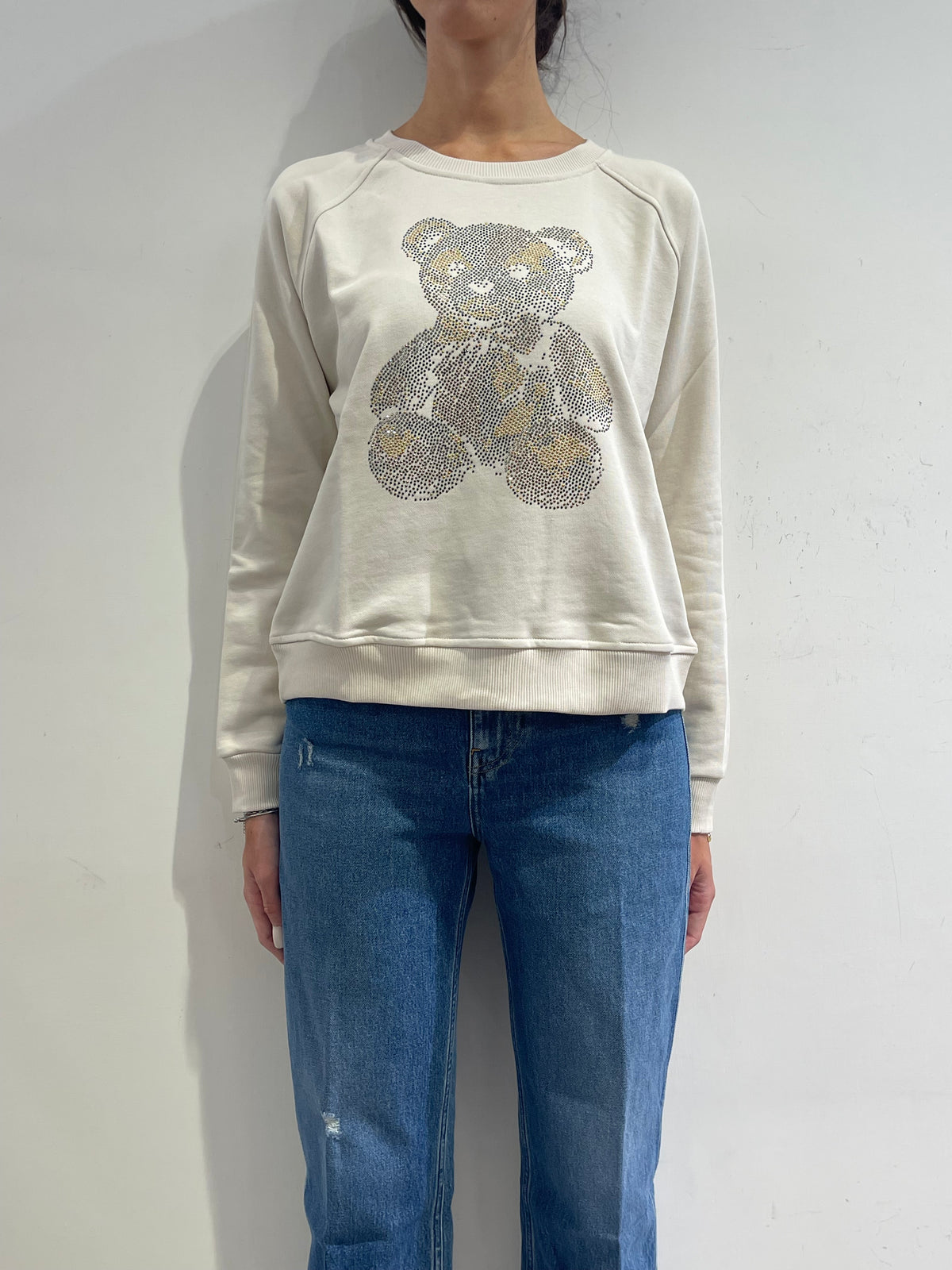 Vicolo - Felpa con orsetto strass avorio
