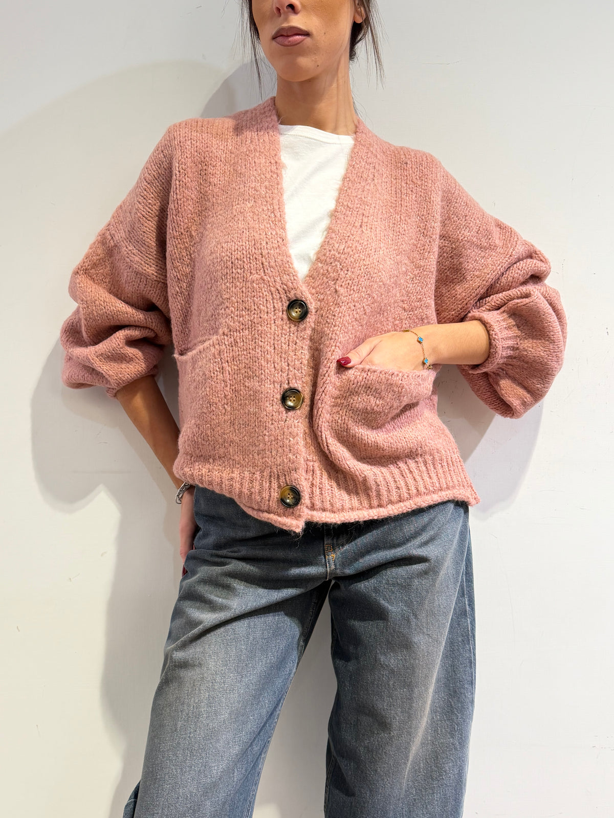 Haveone - Cardigan misto alpaca con tasche - Rosa