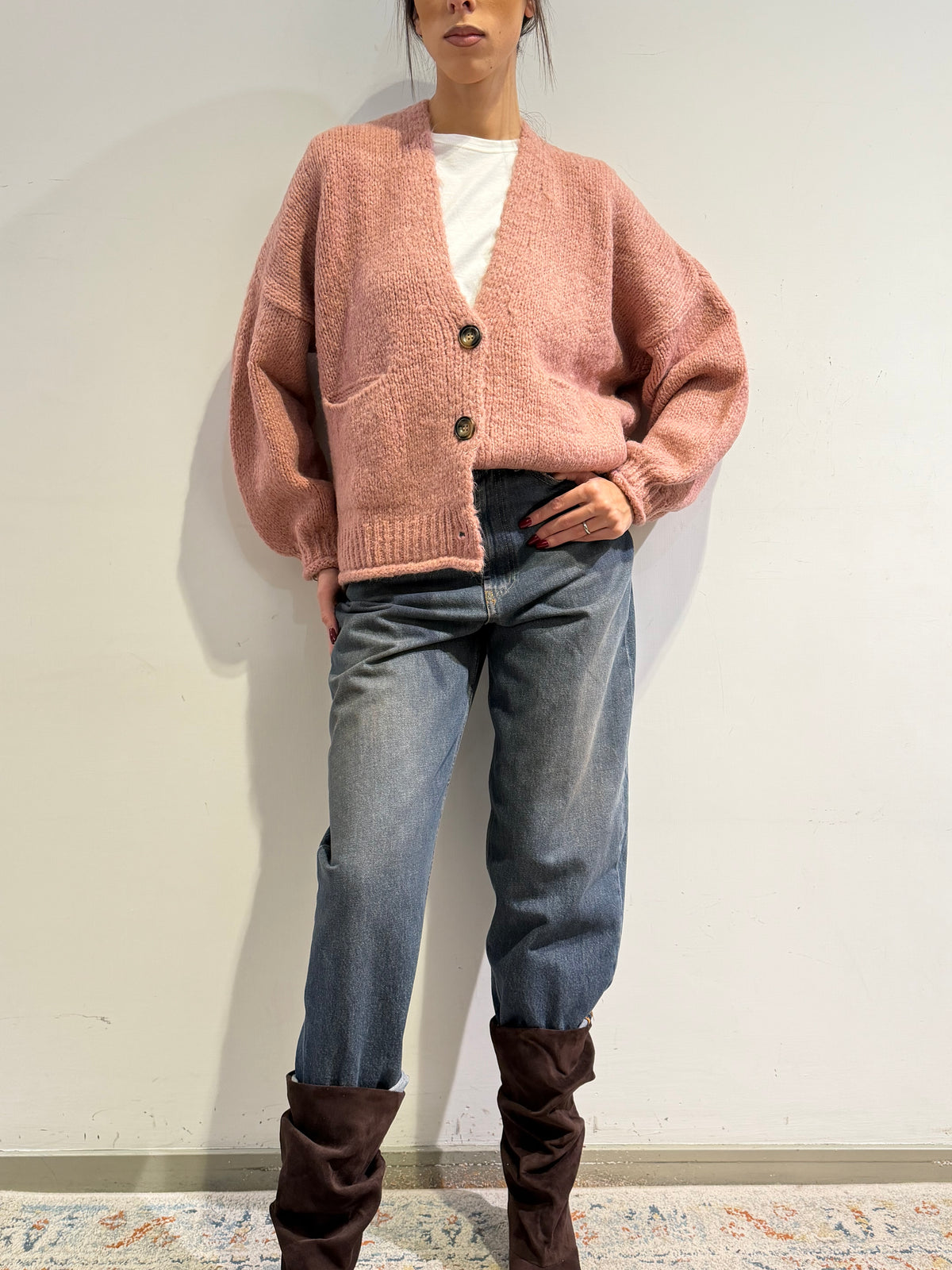 Haveone - Cardigan misto alpaca con tasche - Rosa