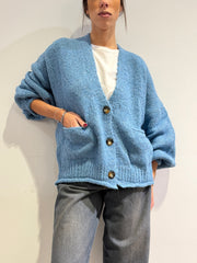 Haveone - Cardigan misto alpaca con tasche - Celeste