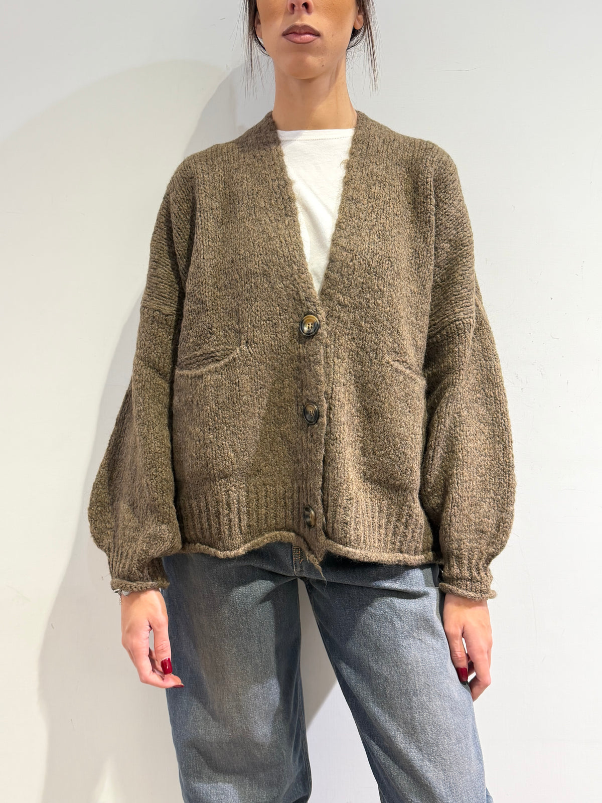 Haveone - Cardigan misto alpaca con tasche - Tortora