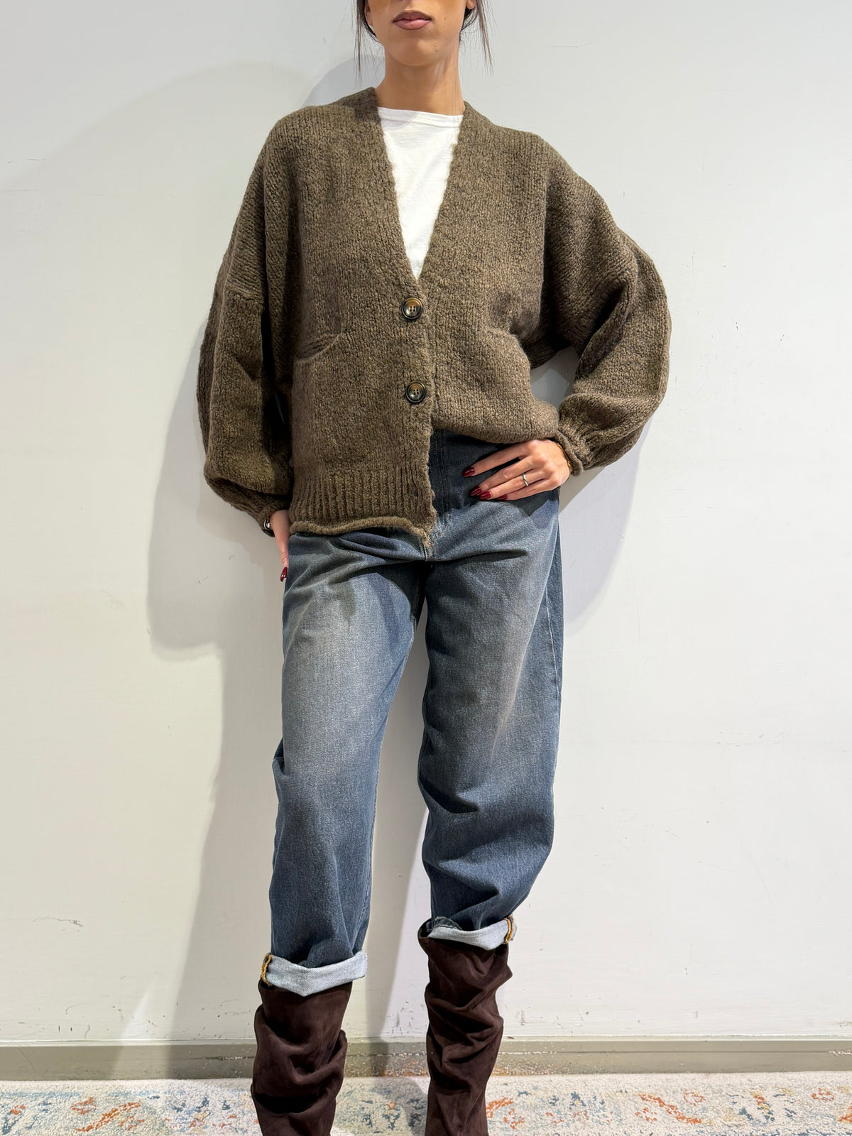 Haveone - Cardigan misto alpaca con tasche - Tortora