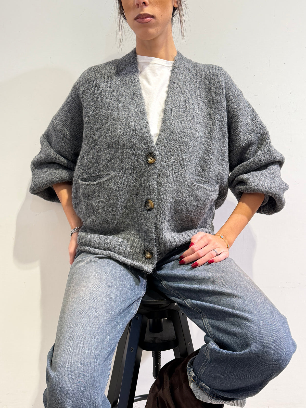 Haveone - Cardigan misto alpaca con tasche - Grigio
