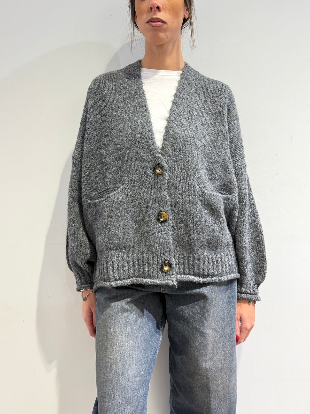 Haveone - Cardigan misto alpaca con tasche - Grigio