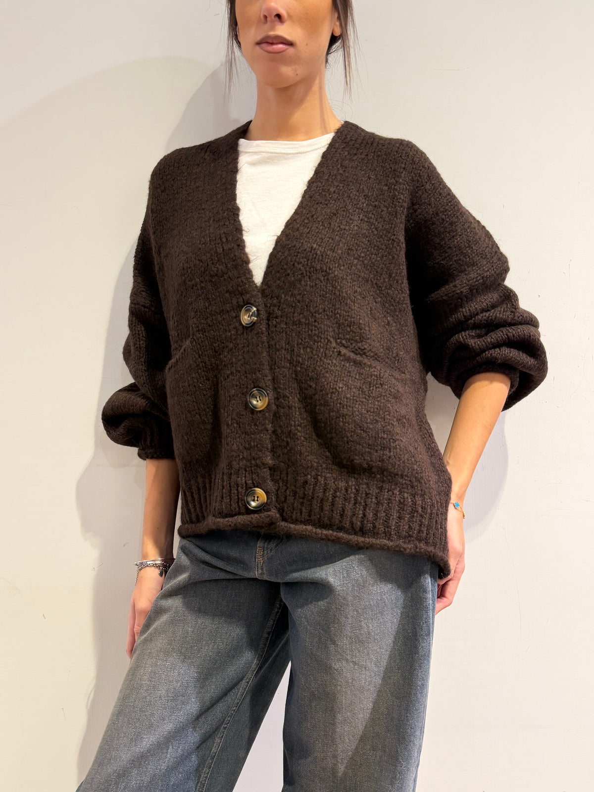 Haveone - Cardigan misto alpaca con tasche - Testa di moro