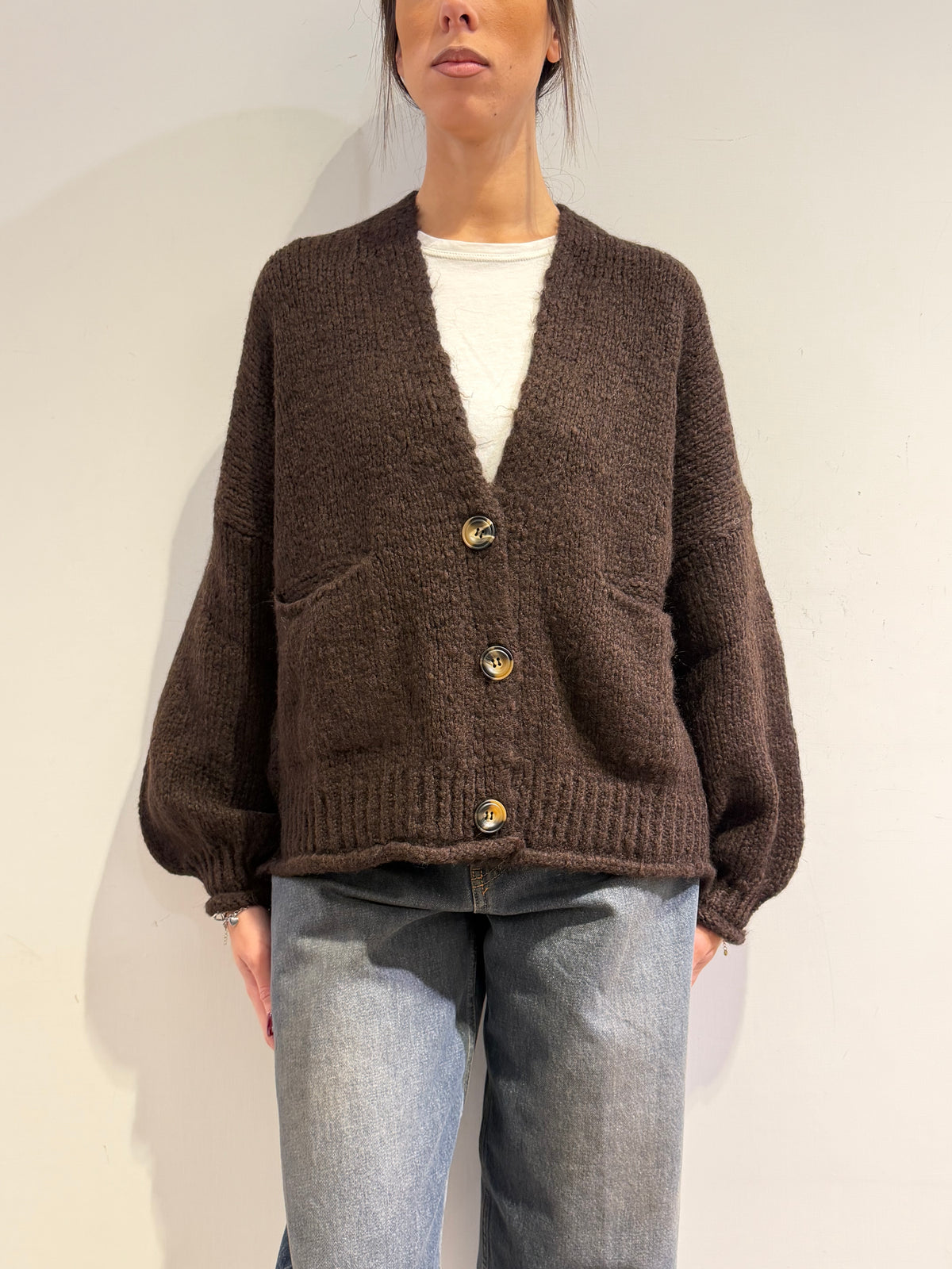 Haveone - Cardigan misto alpaca con tasche - Testa di moro