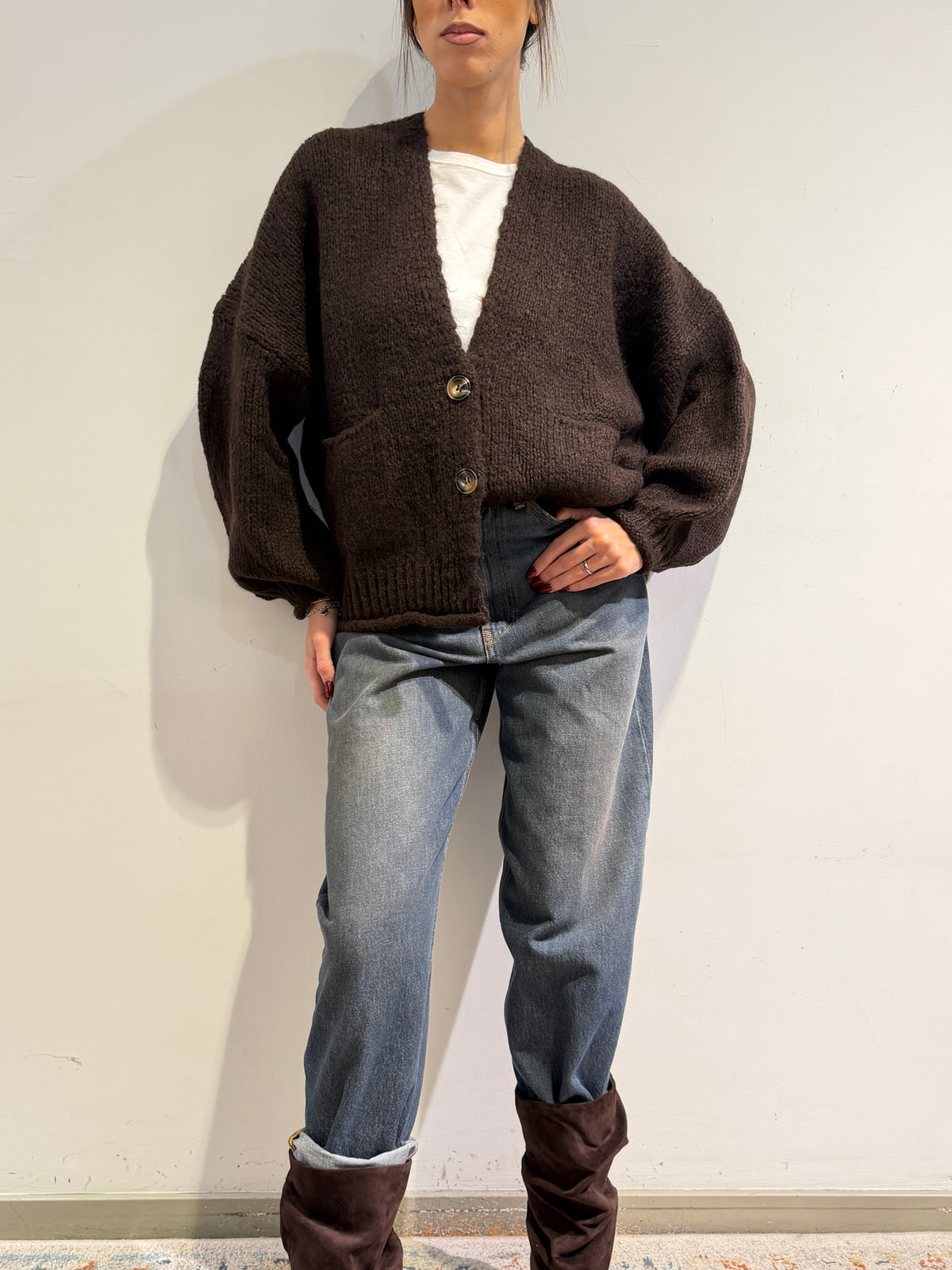 Haveone - Cardigan misto alpaca con tasche - Testa di moro