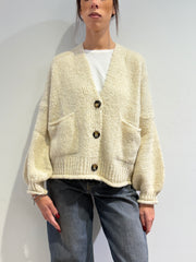 Haveone - Cardigan misto alpaca con tasche - Panna