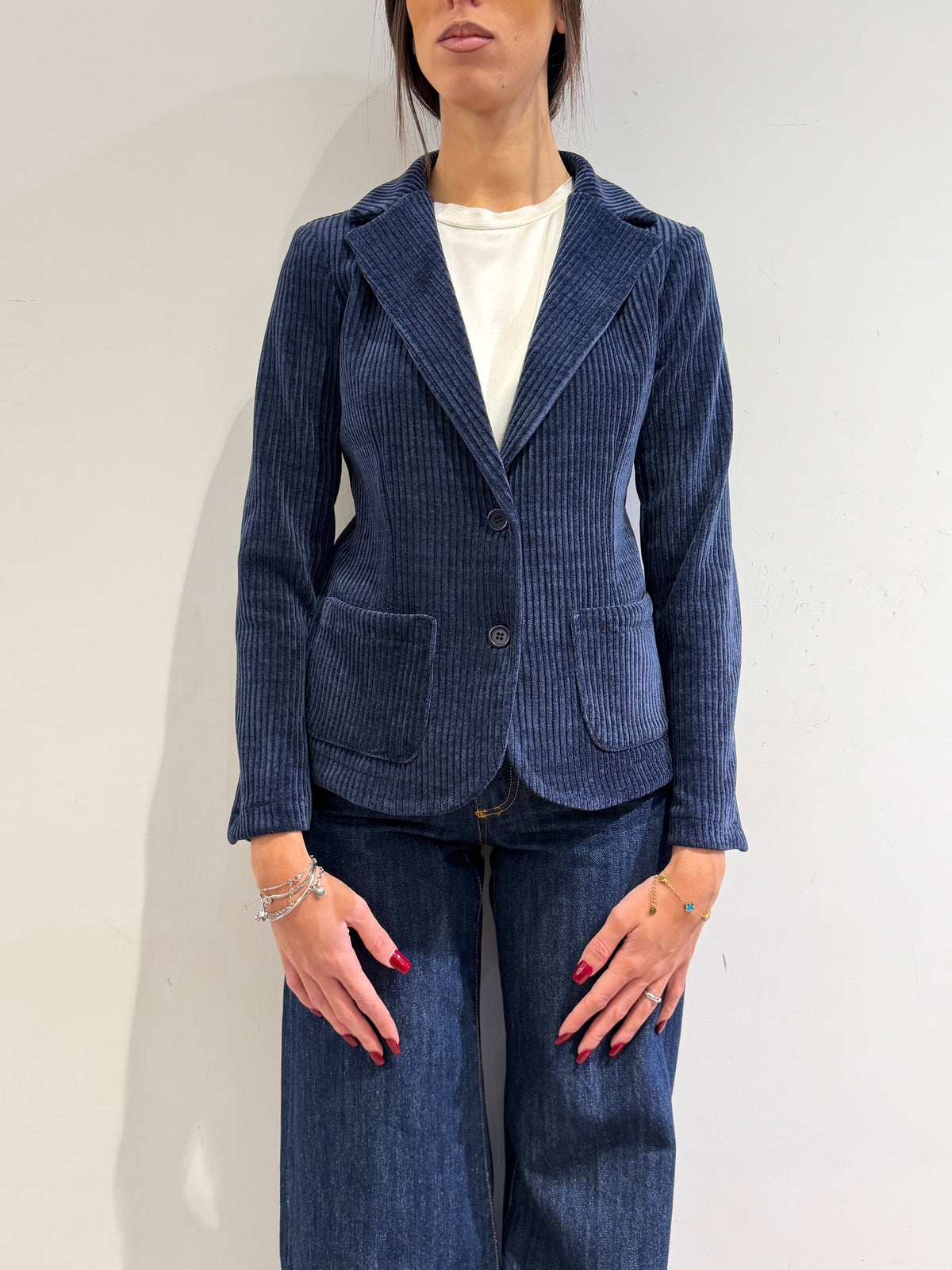 Dixie - Giacca ciniglia a costine blu