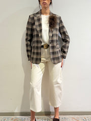 Tensione In - Pantalone barrel con cintura panna