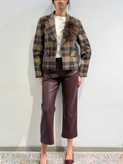 Motel - Giacca check beige grigio e bordeaux
