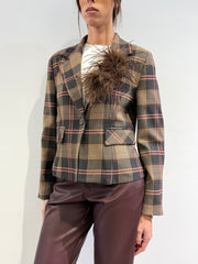 Motel - Giacca check beige grigio e bordeaux