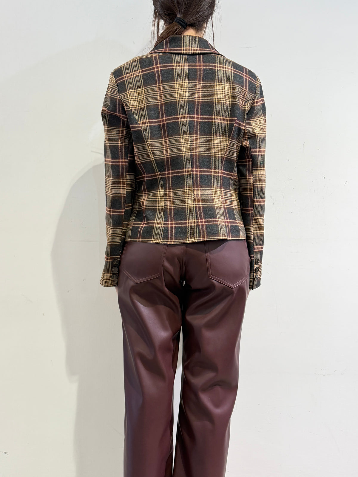 Motel - Giacca check beige grigio e bordeaux