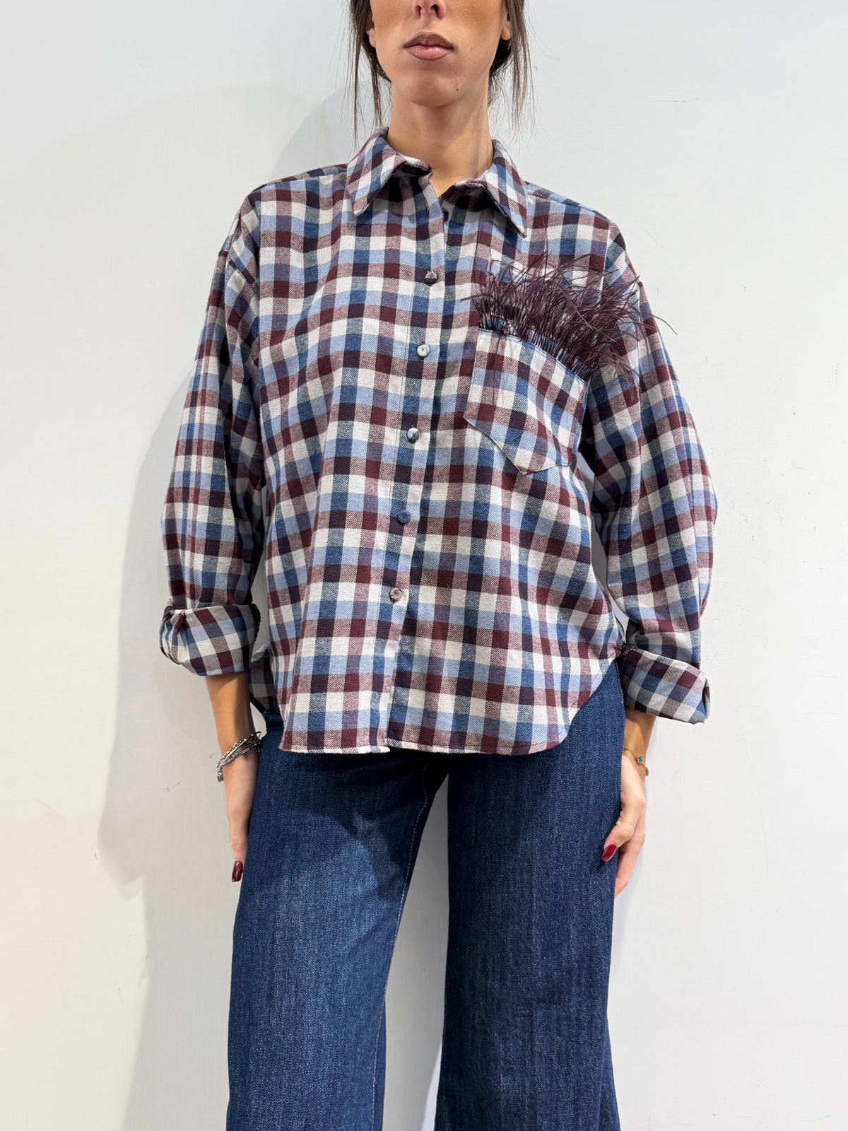 Motel - Camicia quadri bianco blu e bordeaux
