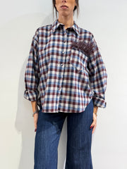 Motel - Camicia quadri bianco blu e bordeaux